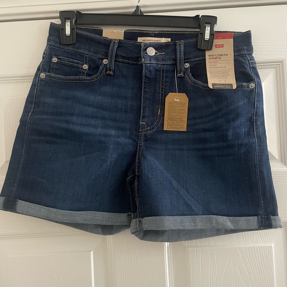 Levi's Women's Mid Length Dark Blue Jean Shorts